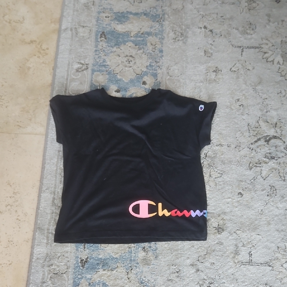 Champion Black Kids Tee with Multicolor Logo
